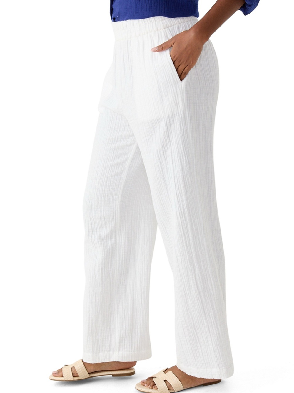 Wonderly Pull On Wide Leg White Gauze Pants Ladies XL